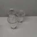 Glasseam Pedestal Glass Vase for Flowers, 7.5in Tall Compote Vase Set of 3, Crystal Clear Vases for Centerpieces, Ribbed Decorative Vases for Home Decor, Cute Footed Urn for Living Room Decorations (Large)