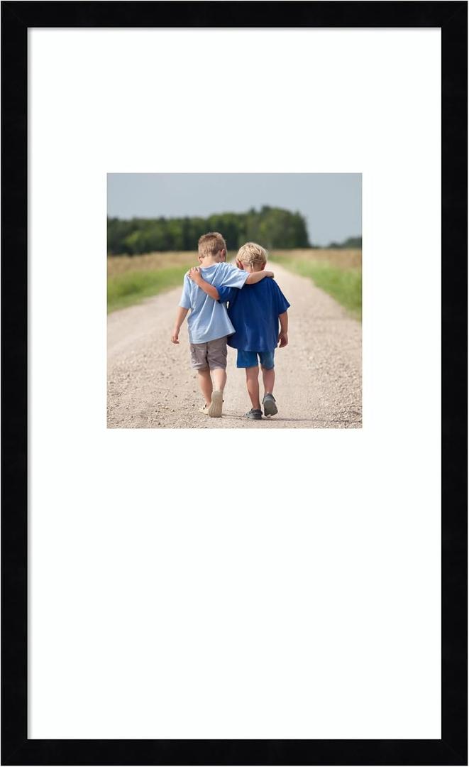 Amanti Art Picture Frame 13x17.5 Matted to 8x8 Photo Frame, Svelte Noir Black Wood Framing for your Wedding Photos, Family Pictures, Diploma, Certificate, Kids Art Gift for Mom or Poster Wall Decor