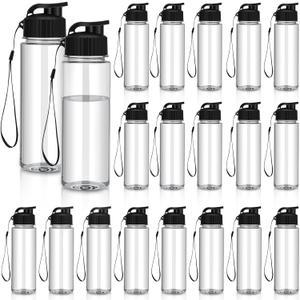 Mifoci 20 Pieces Water Bottle Bulk 17 oz Plastic Water Bottles Bulk Gym Sports Adults Reusable Large Bottles with Leak Proof Flip Top for Party Outdoor (Black)