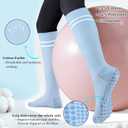 Cotton Compression Socks Women&Men with Grips Non Slip 15-20mmHg Knee High Graduated Sock for Nurse, Pregnancy, Yoga (Small-Medium, 01-3 Pairs-white Pink Blue)