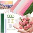 500PCS Pipe Cleaners Craft for Flower - 5 Assorted Colors Chenille Stems Pipe Cleaners Bulk 25sturdy floral stems, 200Stamens, Ribbon, Glue Sticks & Pearls for DIY Bouquets & Home Decor(Pink)