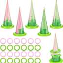 Jenaai 30 Pcs 6 Set Pink and Green Color Inflatable Hat Ring Toss Witch Party Favors Carnival Supply Include 6 Cones 24 Toss Rings for Pink and Green Themed Party Supplies Decoration