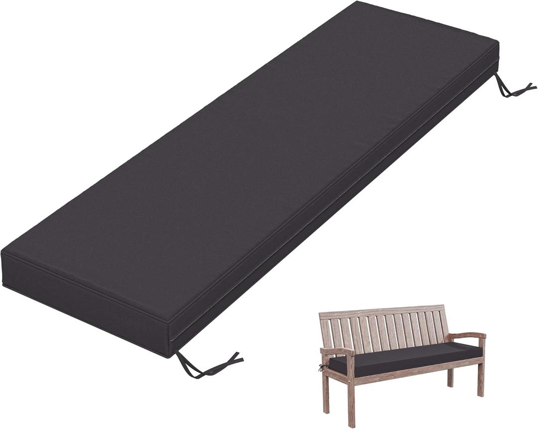 Outdoor Bench Cushion 60 X 18 X 3.5 Inch Thick Waterproof Patio Furniture Cushions, Patio Porch Swing Replacement Seat Pad with Tie Straps and Anti-Slip, for Backyard Garden, Grey