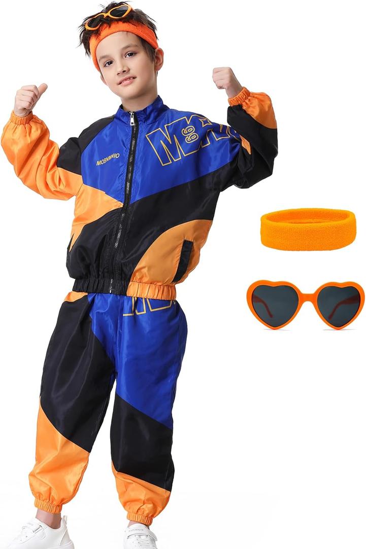 80s Outfit for Kids, Retro 90s Tracksuit Boys Girls Hip Hop Dance Clothes Unisex Patchwork Jacket Pants Sportswear (Black) 80s Outfit for Kids, Retro 90s Tracksuit Boys Girls Hip Hop Dance Clothes Unisex Patchwork Jacket Pants Sportswear (Black)