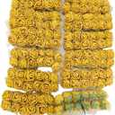 144pcs Mini Artificial Rose Flower Heads and Soft Stem,25mm PE Tiny Rose add Gauze for DIY Wedding Make Bridal Hair Clips,Cake Top,Wrist Corsage Boutonniere,Wreath Bracelet Flower (Gold)