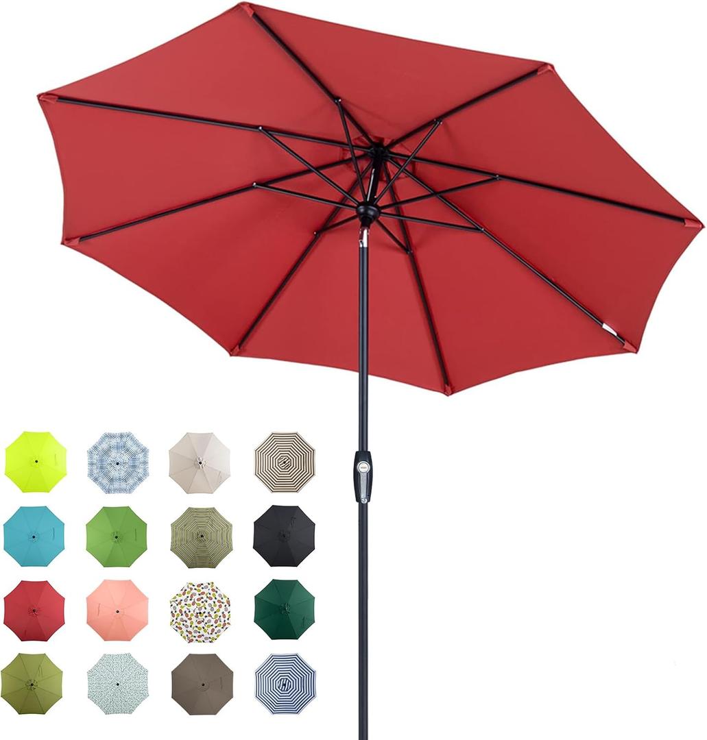 Tempera 9ft Patio Market Outdoor Table Umbrella with Auto Tilt and Crank, Large Sun Umbrella with Sturdy Pole & Fade Resistant Canopy, Easy to Set, Rust Red