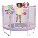 LANGXUN 60" Trampoline for Kids, 5ft Toddler Mini 3-in-1 Trampoline Indoor Outdoor with Basketball Hoop, Dart Board, Christmas Hoilday Toys Birthday Gifts for Girls Boys Age 1-8