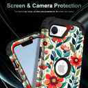 TEECOVER for iPhone 16e Case, Heavy-Duty Shockproof Full Protection Hard Plastic Bumper + Soft Silicone Rubber Protective Case for iPhone 16e - 6.1-Inch, Red Flowers
