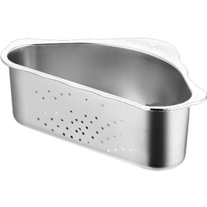 Triangle Sink Drainer Basket, Stainless Steel Triangular Sink Drain Shelf, Suction Cup Triangular Filter Drain Basket Kitchen Sinks Corner for Filter Food Waste and Washing Fruit(COLOR:Silver)