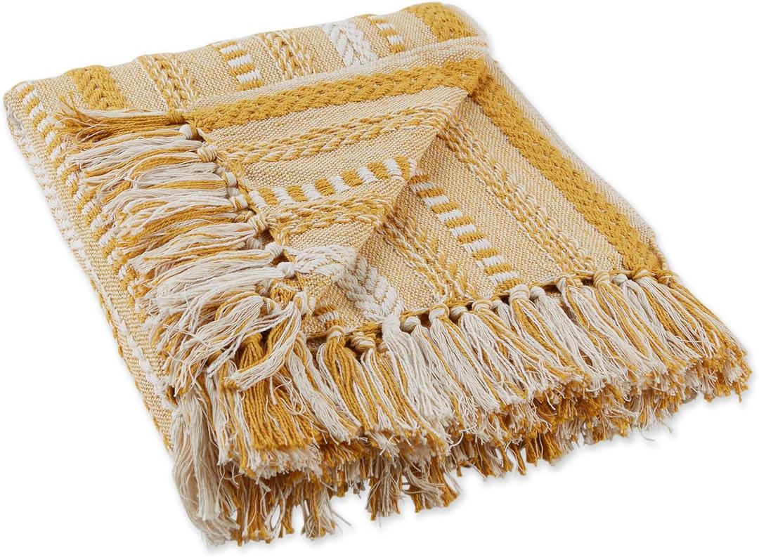 DII Braided Striped Throw, 50"x60", Honey Gold
