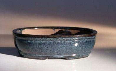 Bonsai Boy Blue Ceramic Bonsai Pot - Oval Land Water Divider 7 75 x 6 0 x 2 5