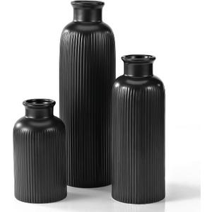 Small Black Ceramic Vase Set of 3, Boho Modern Black Flower Vase Room Decor, Farmhouse Decor, Vases for Your Kitchen, Bathroom, Bedroom, Living Room, Office&Shelf Centerpiece Table Decorations