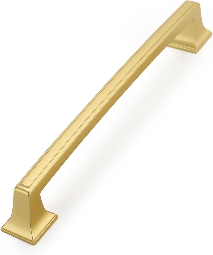 Haidms 10 Pack Cabinet Handles Matte Gold Cabinet Pulls 6-1/4 Inch Hole Center Drawer Pulls Modern Bar Dresser Handles for Bathroom Kitchen Bedroom, Zinc Alloy