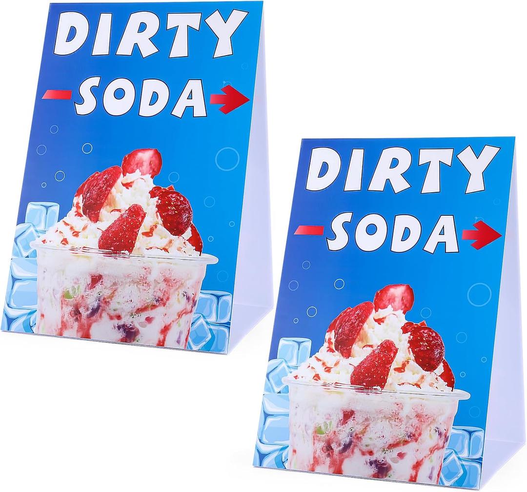 Tenceur 2 Pcs Dirty Soda A-frame Sign 24" x 36" Double-sided Bright Cream Yard Signs Dirty Soda Bar Supplies, Plastic Water-proof Portable for Indoor or Outdoor