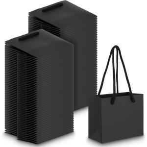 Xaajooio 100 Pcs Black Mini Gift Bags with Handles Bulk 3.9 x 4.7 x 2.4 Inch Small Paper Goodie Bags for Party Wedding Christmas Business Gift Wrapping Supplies