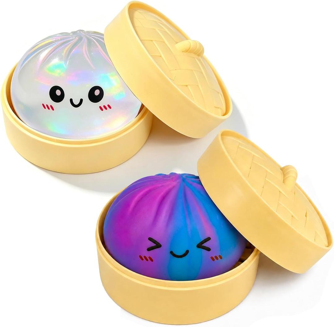 Blue and Clear Dumpling Squishies New Mystery Glitter Squishies Dumpling with Box Stress Relief Balls Sensory Toys Desk Squeeze Toys Gift(2PCS)