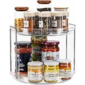 LAMU 2 Tier Lazy Susan Turntable Organizer 9.25'' Rotating Spice Rack Organization for Cabinet, Kitchen, Pantry, Countertop, Bathroom, Vanity, Medicine Cabinet Organizer, Clear