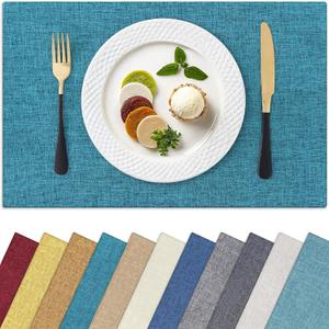 Homaxy Cloths Placemats for Dining Table Set of 6, Heat Resistant Washable Cotton Linen Blend Table Mats, Easy to Clean Place Mats for Indoor Outdoor Party Kitchen Decoration, 13" x 19", Teal