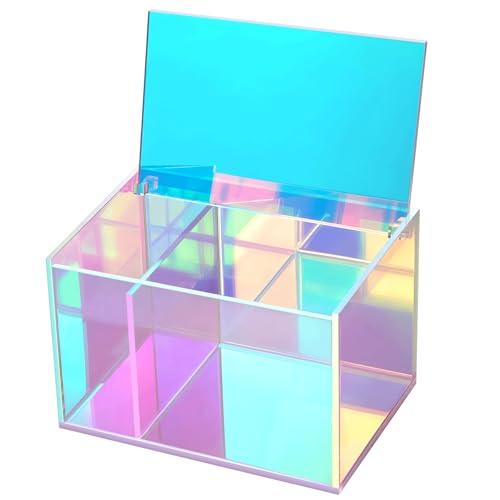 Tampon Holder for Bathroom Organizer, Rainbow Acrylic Storage Box with Lid - Vanity Makeup Organizer, Bathroom Storage for Cotton Balls, Pads, Hair Accessories, Bathroom Accessories for Girls Decor
