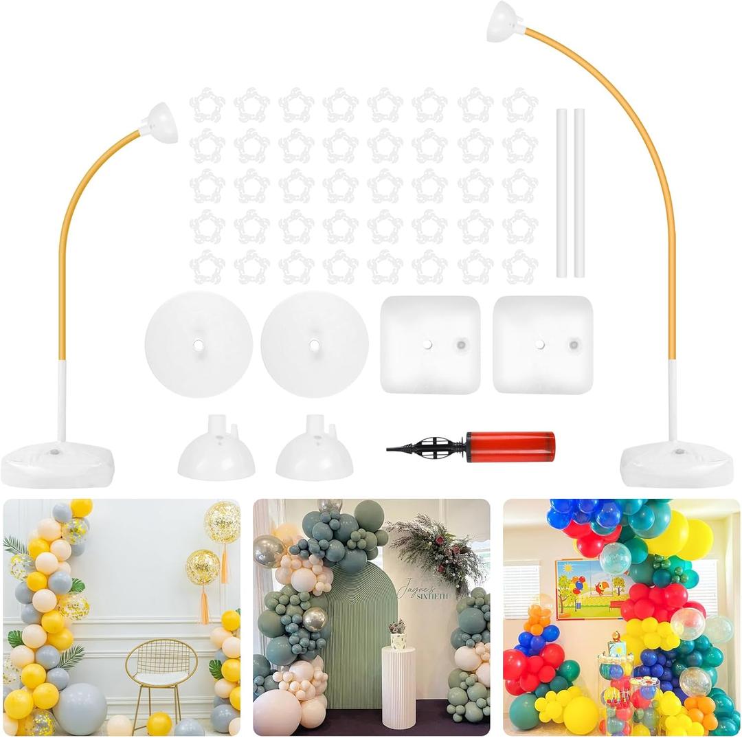 Balloon Arch Stand Kit 8.2ft and 5ft, Heavy Duty Base with Water Filling Bag, Bendable Half Arch Balloon Gold Frame - Suitable for Birthdays, Holiday Decorations and Other Indoor and Outdoor Parties