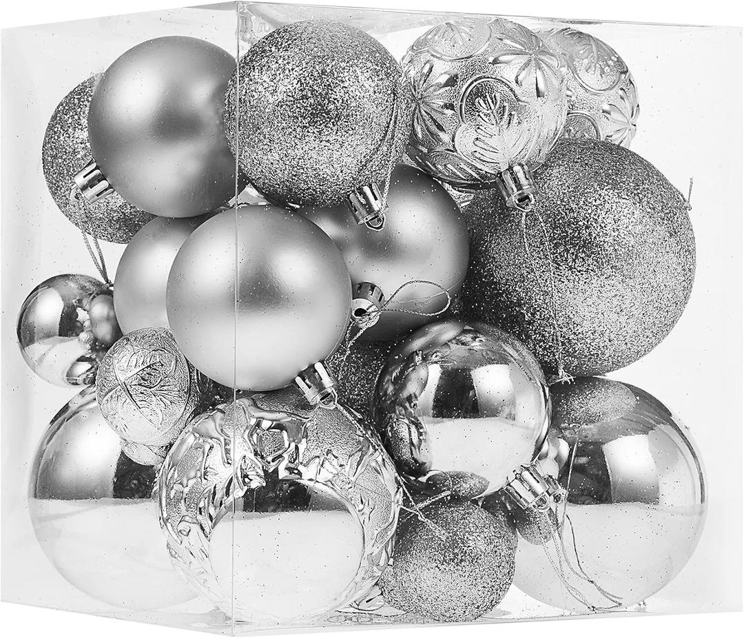 Christmas Ornaments for Xmas Trees,Silver Shatterproof Christmas Ball Ornaments Silver
