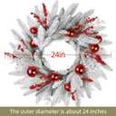 Winter Wreath, 24inch Wreaths, Artificial Wreaths for Front Door, White Faux Fir with Red Ornaments and Berries Wreaths in Autumn and Winter, Indoors,Outdoors, corridors, Offices. (White)
