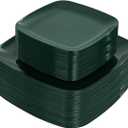 PULOTE 100PCS Green Plastic Plates - Green Square Disposable With Gold Rim - Include 50 Dinner 10inch, 50 Dessert 7.25inch Plates for Party&Christmas