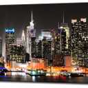 Biuteawal New York City Canvas Wall Art Manhattan Skyline at Night Picture Prints Framed NYC Skyline Landscape Artwork Modern Canvas Print Art for Home Office Living Room Decor, 48"L x 16"W