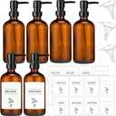 Maxcheck 6 Pack 16 oz Amber Glass Soap Dispenser Bathroom Hand Soap Dispenser with Pump with 16 Pcs Waterproof Labels Funnel Dish Liquid Bottle for Kitchen Bathroom(Plastic)