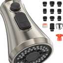 Mbillion Universal Brushed Nickel Kitchen Faucet Sprayer Head Replacement, 3 Function ABS Sink Faucet Head, Pull-Down Nozzle with 14 Adapters, Compatible with Moen,Delta,Kohler,WEWE American Standard