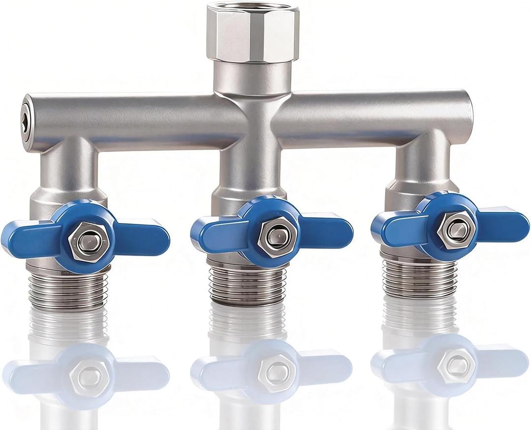 304 Stainless Steel Garden Hose Splitter 3 Way Heavy Duty, Full Flow T Valve Water Hose Splitter With 2.1" Extra Long Handle, Lead-free3/4" GHT Thread Connector For Outdoor Spigot Faucet