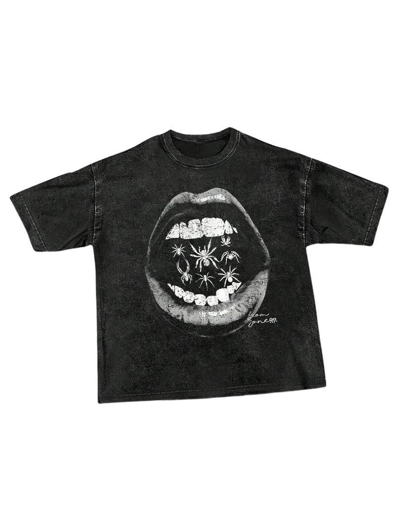 Milumia Men's Y2k Gothic Graphic T Shirts Short Sleeve Loose Tee Tops Black (Black, M)