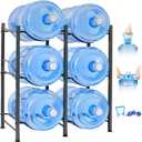 Klvied 5 Gallon Water Jug Holder - 3 Tier Rack, Heavy Duty Stand for 6 Bottles with Lifter and Cap (Black)
