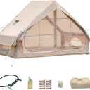 Inflatable Camping Tent with Hand Pump Waterproof Outdoor Blow up Tent 2-8 Person Oxford 4 Season Glamping Air Tent Cabin House with Mesh Windows & Door (9.74ft*6.46ft*6.56ft (3-4 person)(Beige))