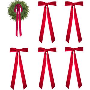 6 Pcs Extra Large 28x12 Inch Red Velvet Bows Vintage Christmas Tree Topper & Wreath Decor for Indoor/Outdoor, Heavy Duty Xmas Ornaments (Red,12 x 28 Inch)