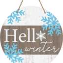 Deroro Hello Winter Sign for Front Door Decor, Winter Welcome Farmhouse Wood Door Hanger for Outdoor Outside Porch, Rustic Christmas Snowflakes Wooden Wreath Wall Hanging Decoration (White)