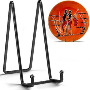 IPAME 10 Inch Large Plate Stands for Display - Metal Plate Holder Display Stand + Small Easels Picture Stand for Book, Platter, Plaque, Photo Frame, Tabletop Art (2 Pack, Black)