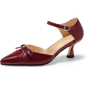 Coutgo Womens Bow Kitten Heels Low Heel Dress Shoes Closed Pointed Toe Ankle Strap D'Orsay Pumps (10)