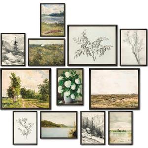 LANCHI95 Vintage French Country Decor, 12 Pcs Vintage Posters, Vintage French Decor, Moody Floral Botanical Sketch Pictures, French Farmhouse Gallery Wall Art Prints for Home Bedroom (UNFRAMED)