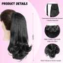 VAVANGA 6PCS Half Up Half Down Ponytail Set, 3 in 1 Kinky Straight Clip in Wrap Ponytail Hairpiece Black 16inch Long Thick Yaki Pony Tail with Clip in Hair Pieces for Women - #1B, 16"