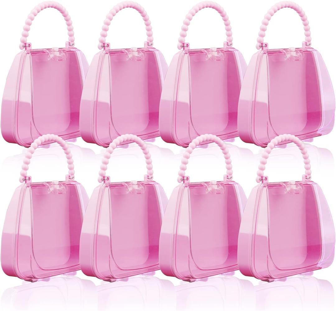 Nsmykhg Plastic Box Set, 8 Small Clear Plastic Containers - Mini Storage Box for Beads, Crafts, Jewelry & Small Items (Pink Handle)