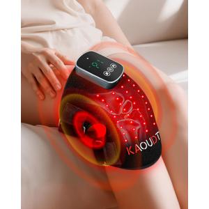 3D Knee Massager with Heat and Red Light Therapy, Wireless 5000mAh Heated Knee Brace Massager for Pain Relief, 5-Level Intensity & 3-Mode Vibration & 3 Heat Settings for Joint Pain Relief Black