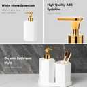 Ceramic Bathroom Accessories Complete with Soap Dispenser, Toothbrush Holder, Bathroom Tumbler, and Vanity Tray - Modern Bathroom Decor,3PCS (Gold)
