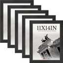 11x14 Picture Frame 5-Pack - Black Wooden 14x11 Frames with Tempered Glass, Classic Gallery Design for Photos & Artwork, Horizontal or Vertical Wall Mounting
