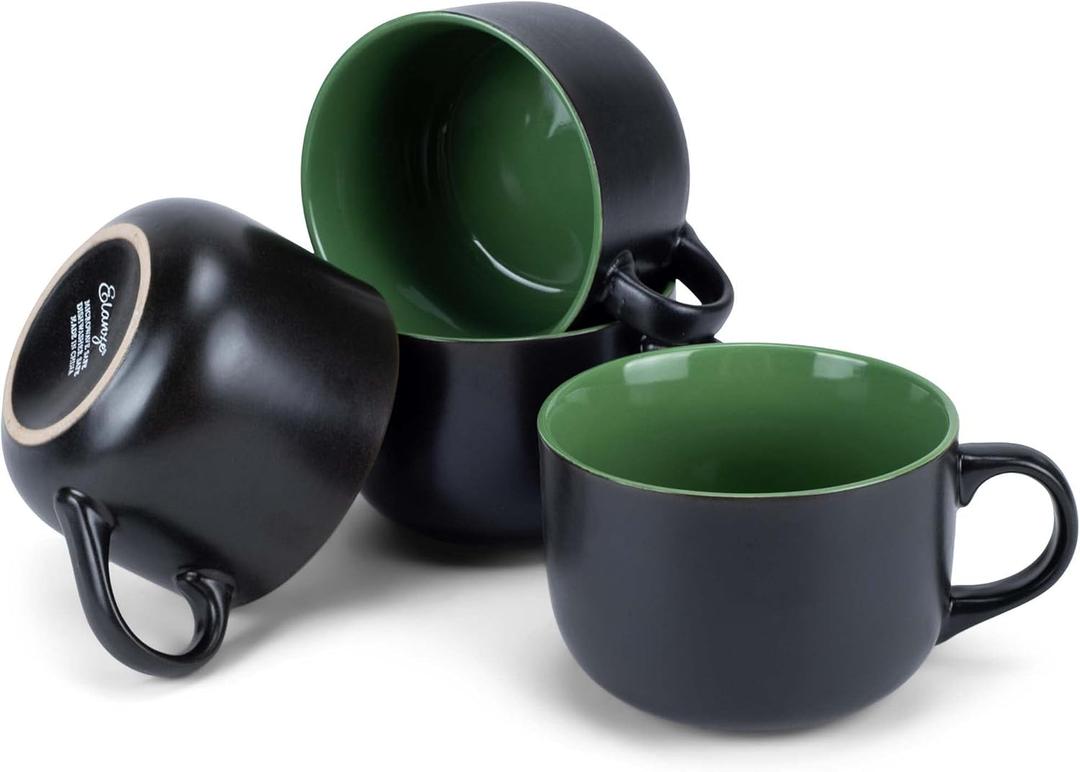 Elanze Designs 24 Oz X-Large Color Pop Mug Set of 4 - Perfect for Coffee, Cereal, Soup, Salad or Ice Cream Bowl, Oversized, Extra-Large Mugs, Green