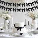 2pcs Bow Garland Banner, Ribbon Bow Party Decorations for Baby Shower Girls Bow Coquette Birthday Party Decor (Black)