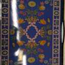 Boho Blue Decorative Tray, Serving Tray with 4 Handles, Plastic Tray for Coffee Table, Ottoman - Ideal for Living Room & Bathroom. 15 x 11 x 1.9