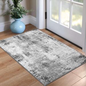Entrance Rugs Indoor 2x3 Grey Entry Rug Washable Abstract Small Area Rug Non-Slip Low Pile Throw Rugs for Entryway, Kitchen Floor, Front Door Indoor Door Mat, Bathroom, Bedroom Bedside (2'x3')