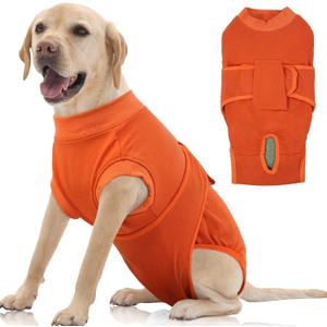 FUAMEY Dog Recovery Suit Male,Dogs Surgery Neuter Suits Puppy Spay Shirts for Female Protect Dog's Skin Anti Licking Abdominal Wounds Doggie Onesie Pet Bodysuit Alternative to Cone Orange XXL (XXL(Back:24.8-29.5in,WT:75+lbs))