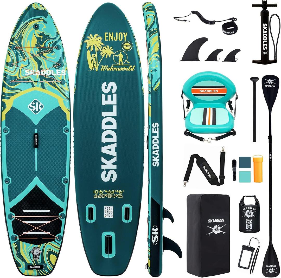 10’6’’ Inflatable Stand Up Paddle Board (SUP) for Adults and Youth with Non-Slip Deck – Complete Accessories Kit, for Fishing, Yoga, Fitness & Family Fun